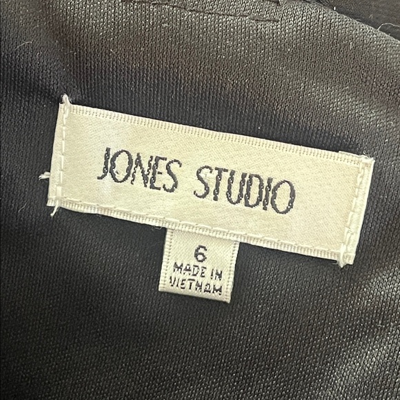 Jones Studio Black Stretch Bodycon Ruched Asymmetrical Midi Cocktail Dress Sz 6 - Picture 9 of 11